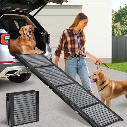 67" Foldable Aluminum Dog Car Ramp with Non-Slip Carpet Surface